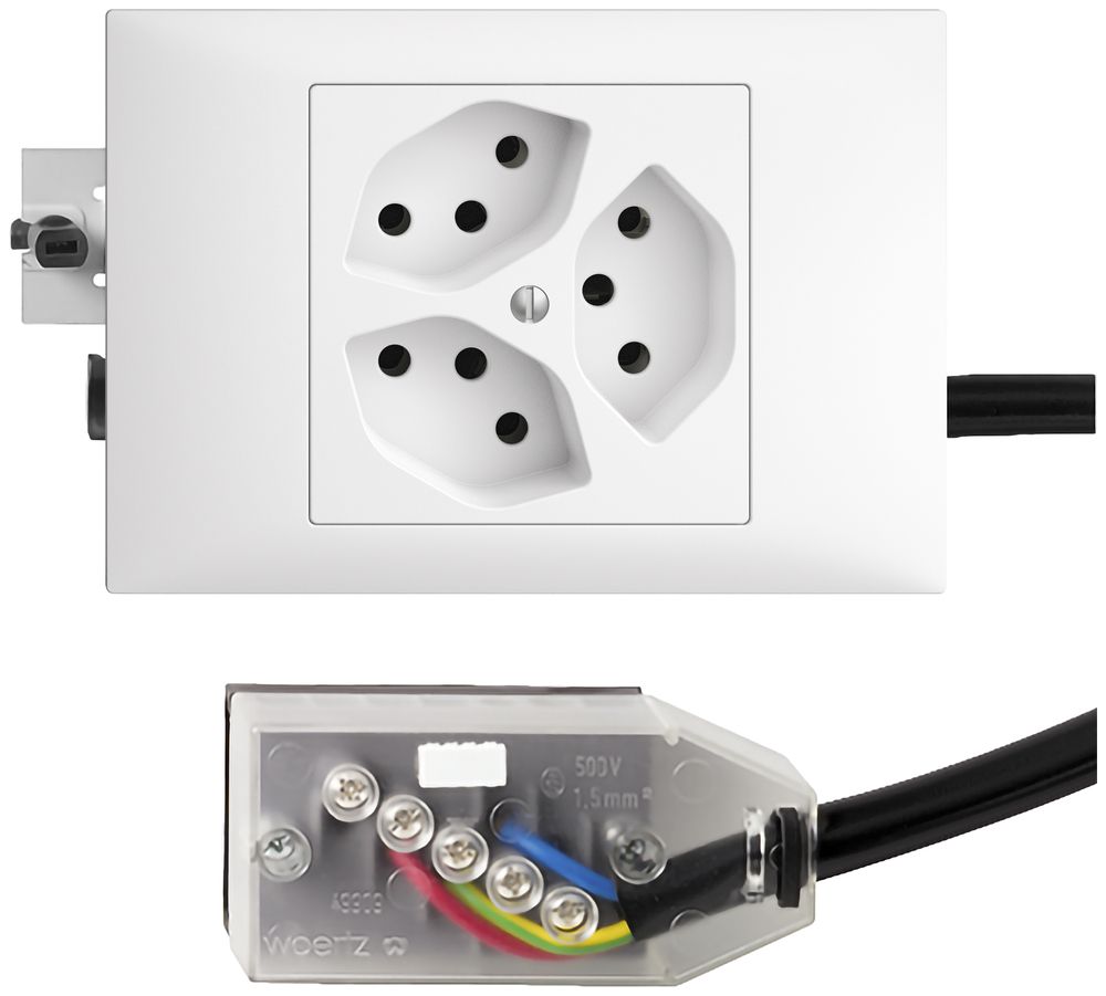 EB-Steckdose EDIZIOdue 3×T13 L3 weiss 45…69mm für Technofil