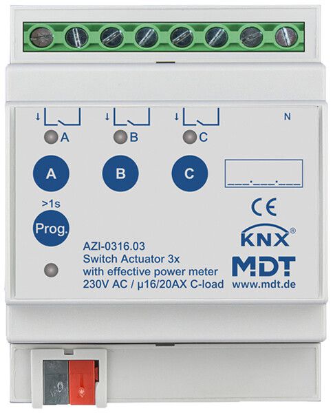 REG-Schaltaktor KNX MDT AZI-0316.03 3-Kan 16A 230VAC 4TE