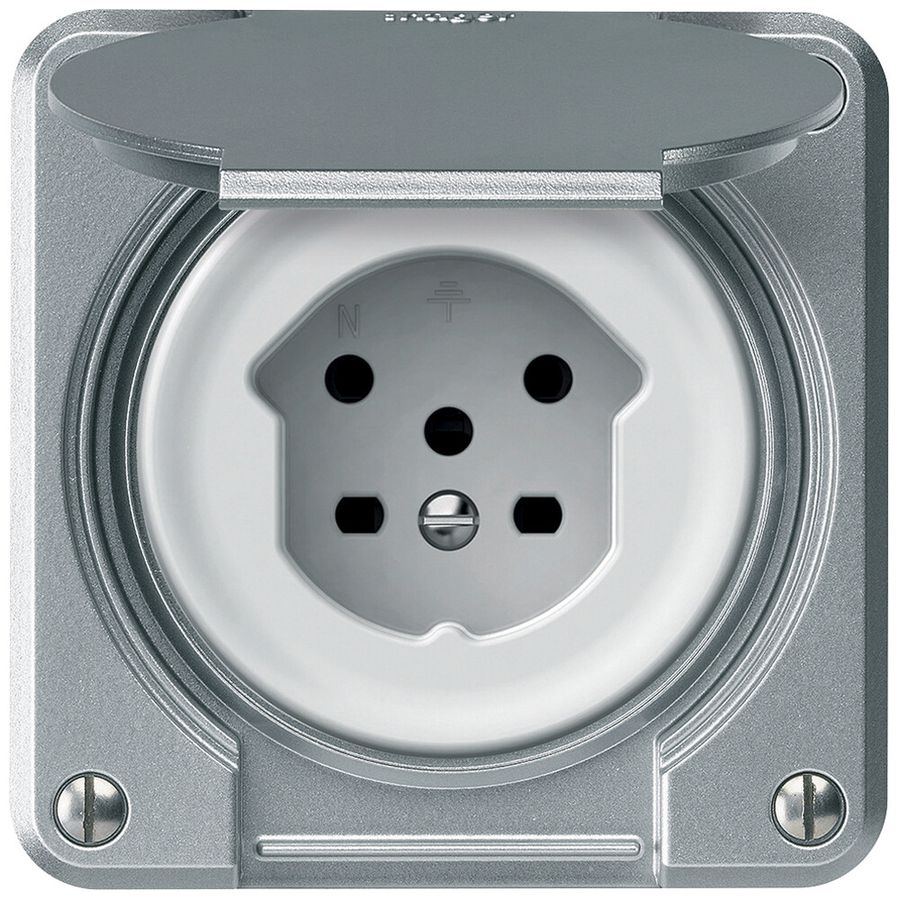 Steckdose robusto 1×T15 10A 400V 86×86mm IP21 Aluminium