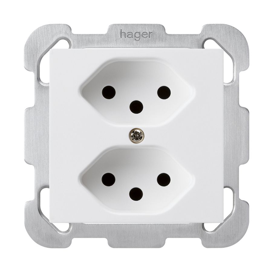 UP-Steckdose kallysto 2×T13 weiss mit Kinderschutz mit Befestigungsplatte