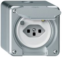 Prise FI AP robusto 1×T13 30mA 10A 250V 86×86mm IP21 aluminium