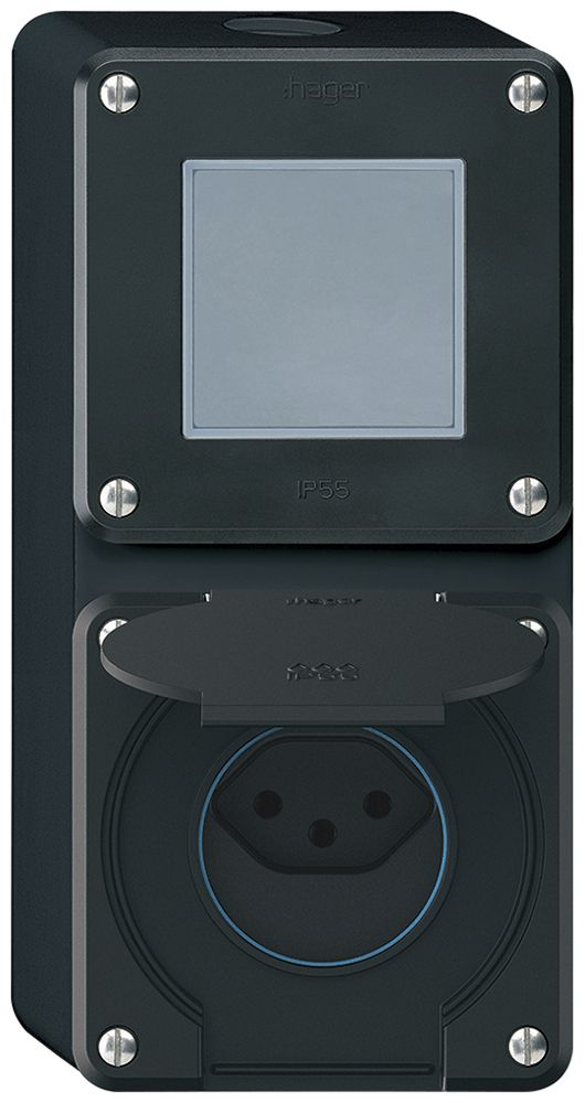 AP-Kombination robusto 2×1, Schalter Schema 3/Steckdose T13 IP55 schwarz