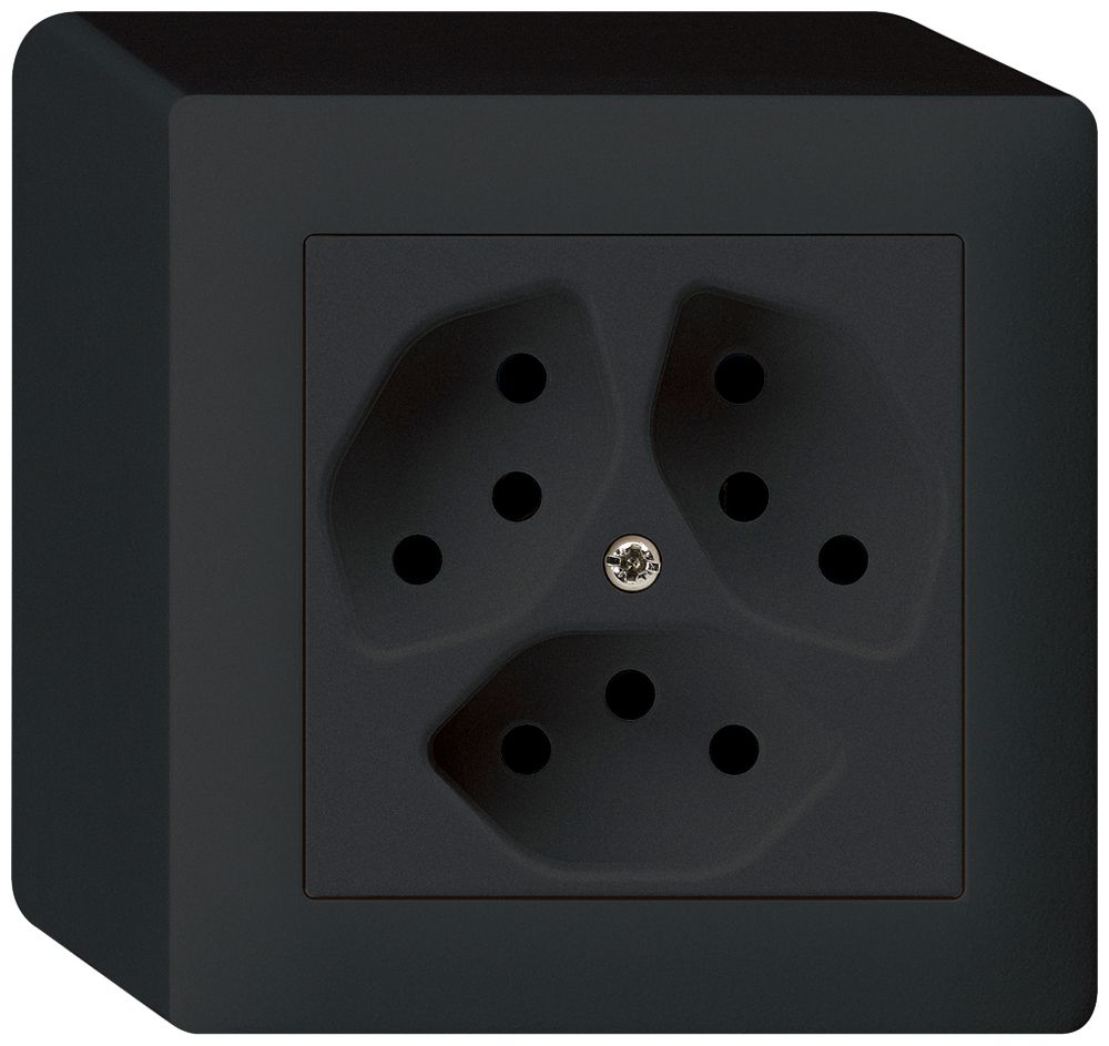 AP-Steckdose kallysto 3×T13 schwarz mit Kinderschutz