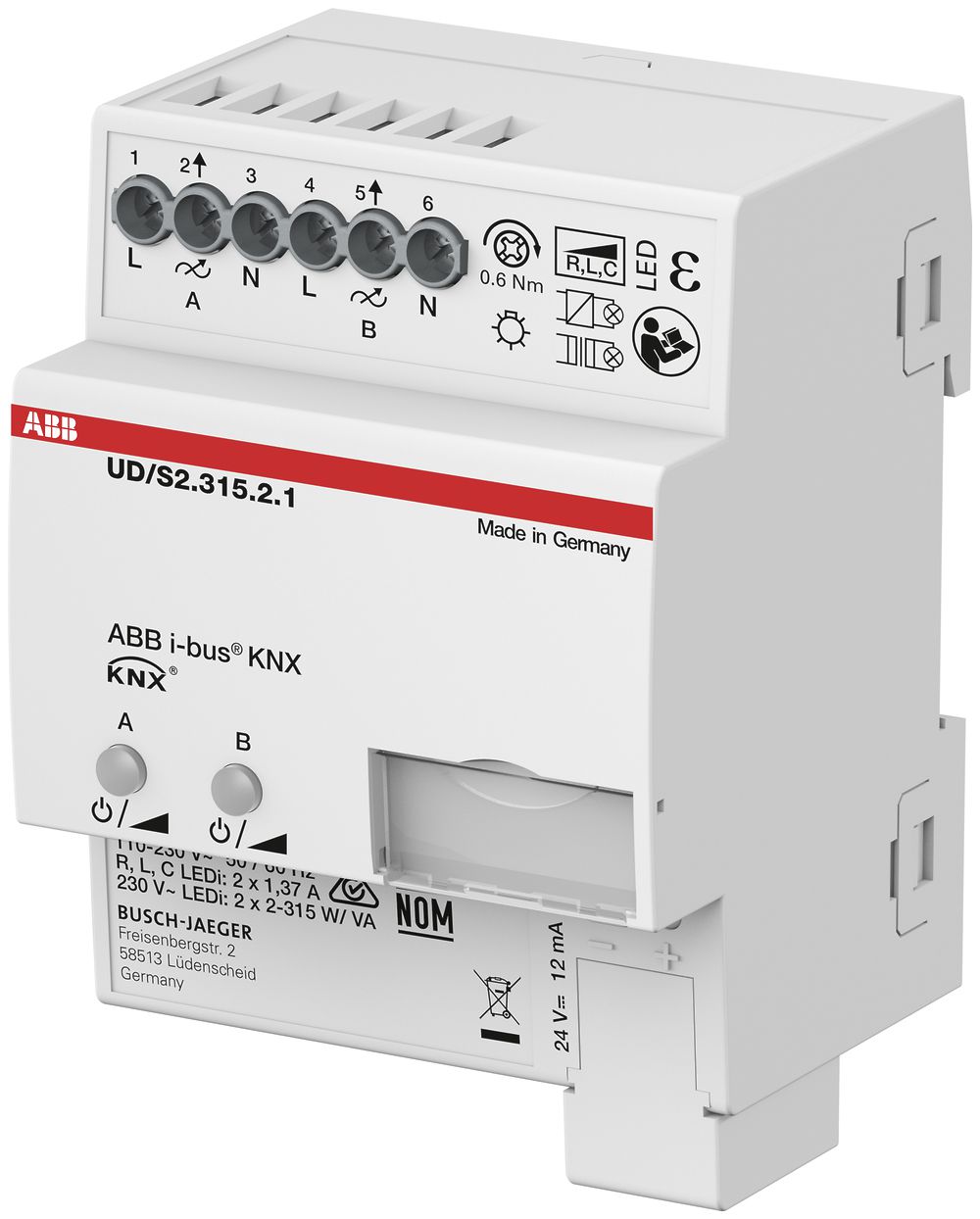 REG-Dimmaktor ABB KNX UD/S 2.315.2.1, 2×315W