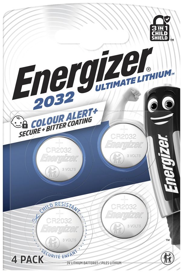 Pila bottone ENERGIZER Ultimate litio 3V 235mAh CR2032 sicurezza bambini 4 pezzi