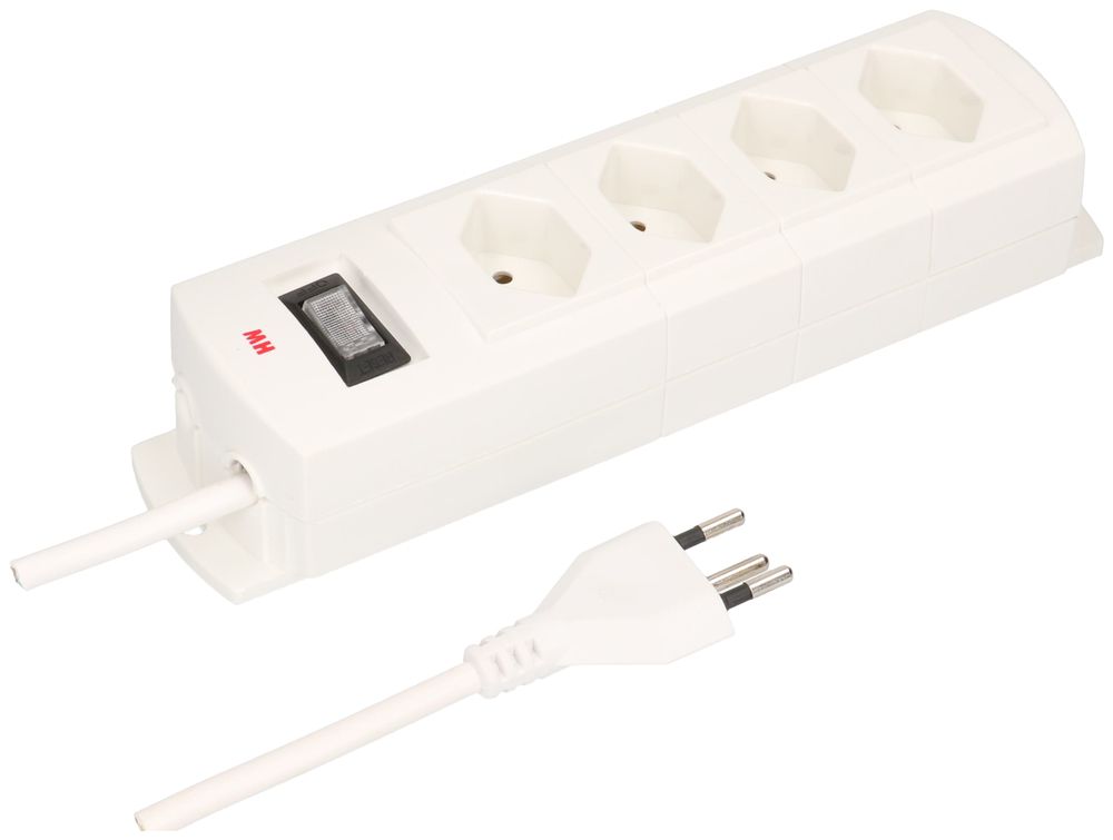 Prise multiple MH 4×T13 Prime-Line Td 3×1mm² 3m blanc interrupteur