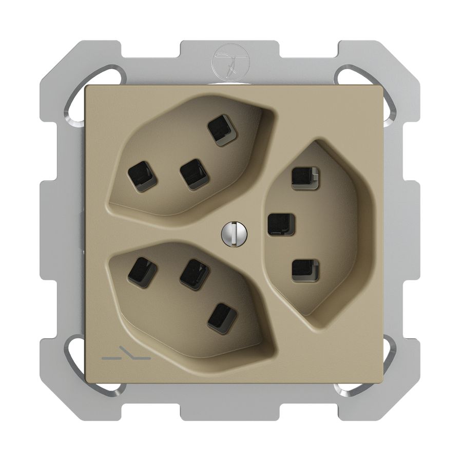 UP-Steckdose 3×T23 Feller EDIZIOdue FM, 1×getrennt, Steckklemmen, sand