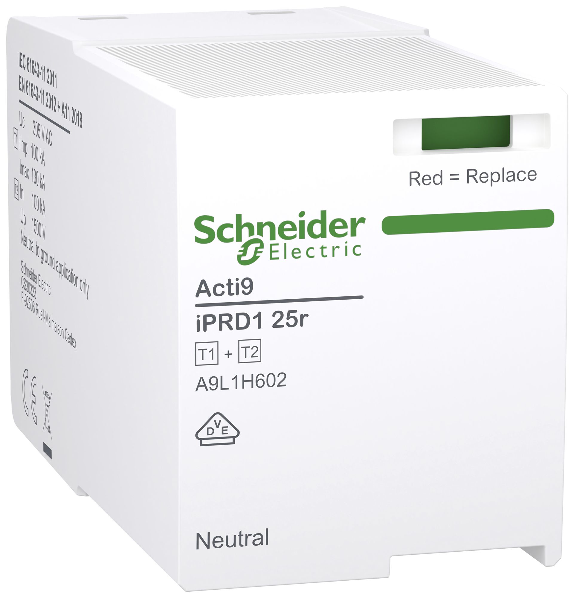 Steckmodul Acti9 iPRD 25r Typ 1+2 N-PE 1P 100kA 240V TN-S TT 2TE