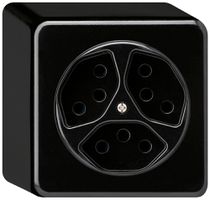 AP-Steckdose basico 3×Typ 13 schwarz H=54mm