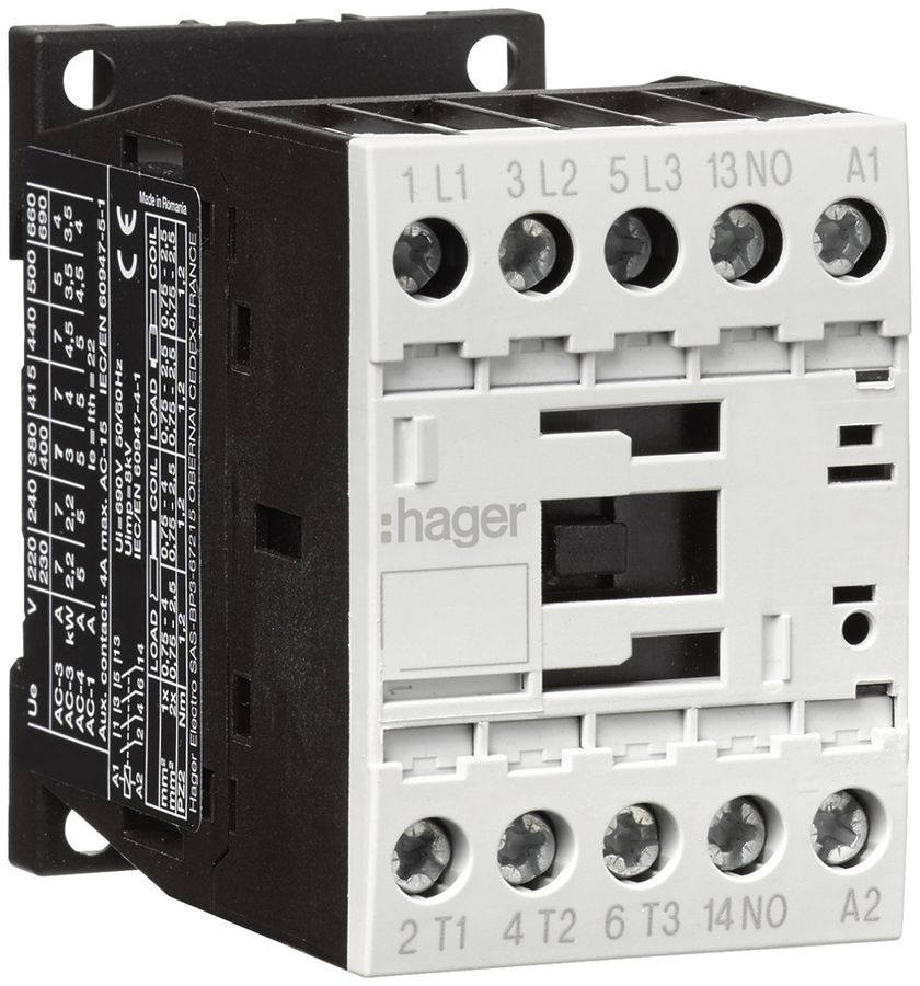 Leistungsschütz Hager 3P+1 Schliesser 9A bei AC-3 Spulenspannung 230VAC