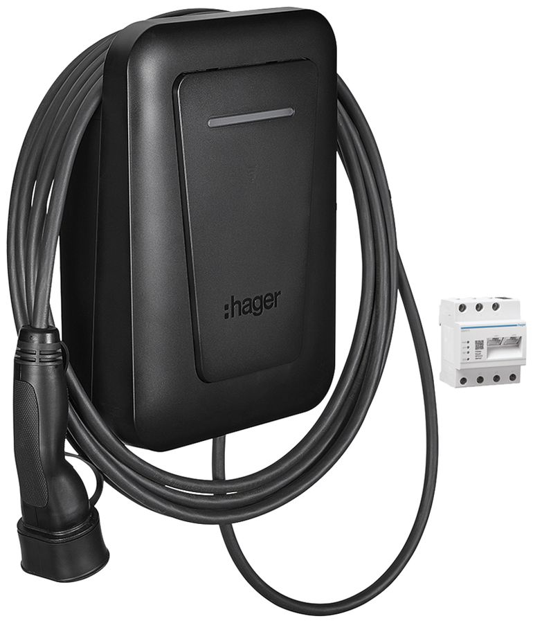 Ladestation Hager witty solar II 3-phasig 22kW 250×370×150mm mit Kabel