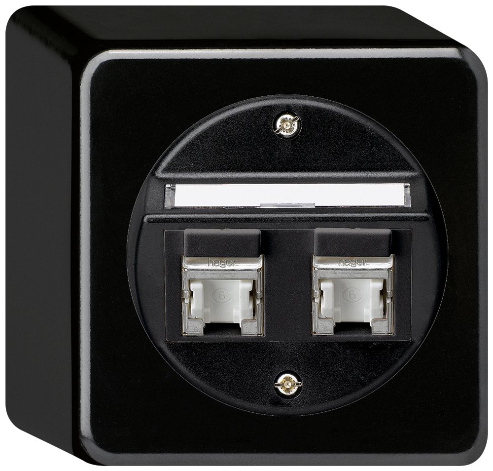 AP-Anschlussdose basico Kat.6 2RJ45/s schwarz