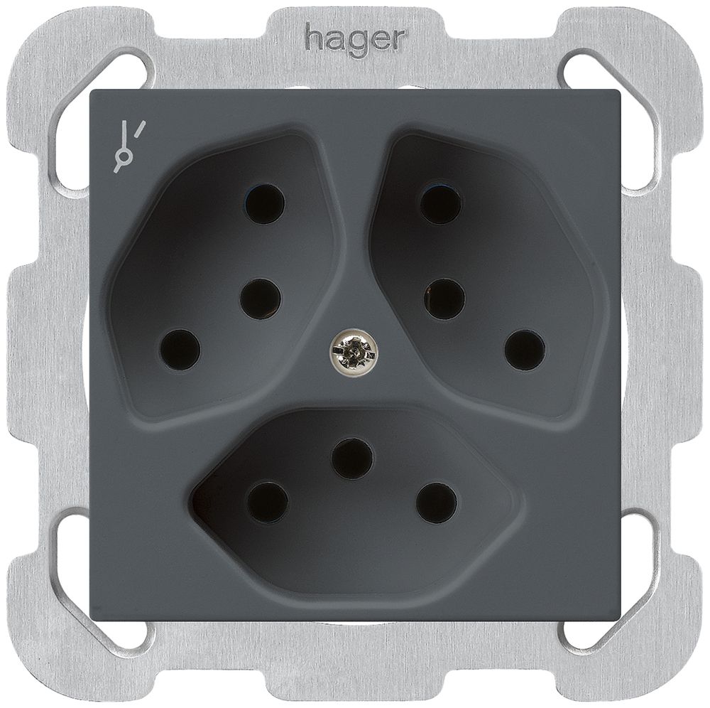 UP-Steckdose kallysto 3×T13/1S anthrazit mit Befestigungsplatte