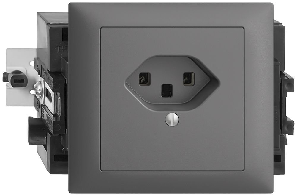 EB-Steckdose EDIZIOdue T23 16A dunkelgrau 53mm, Schraubklemme