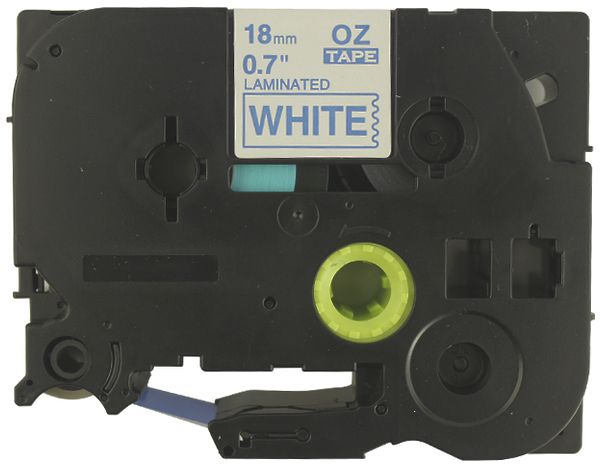 Cassette ruban compatible avec OZE-243, 18mm×8m, blanc/bleu