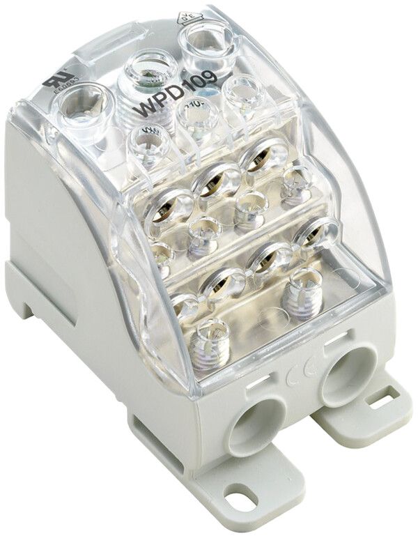 Verteilerblock WM WPD 109 1P 490A 1×Eing 9×Ausg 1.5…35mm² 1.5…185mm²