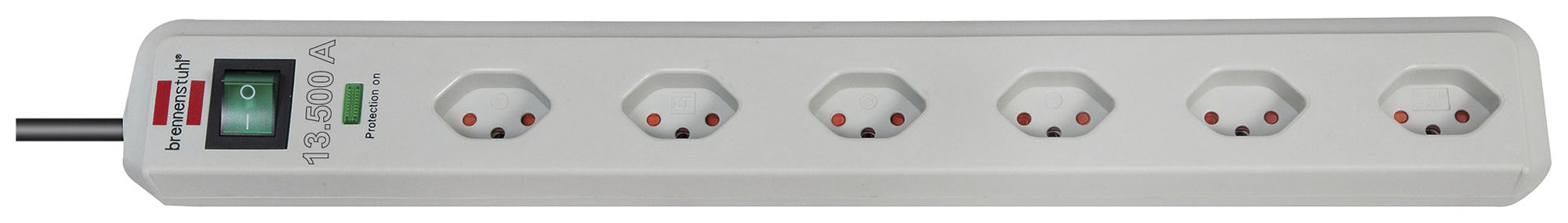 Prise multiple Eco-Line interrupteu.max.13500A 6×T13 90° 1.5m H05VV-F 3×1mm² grc