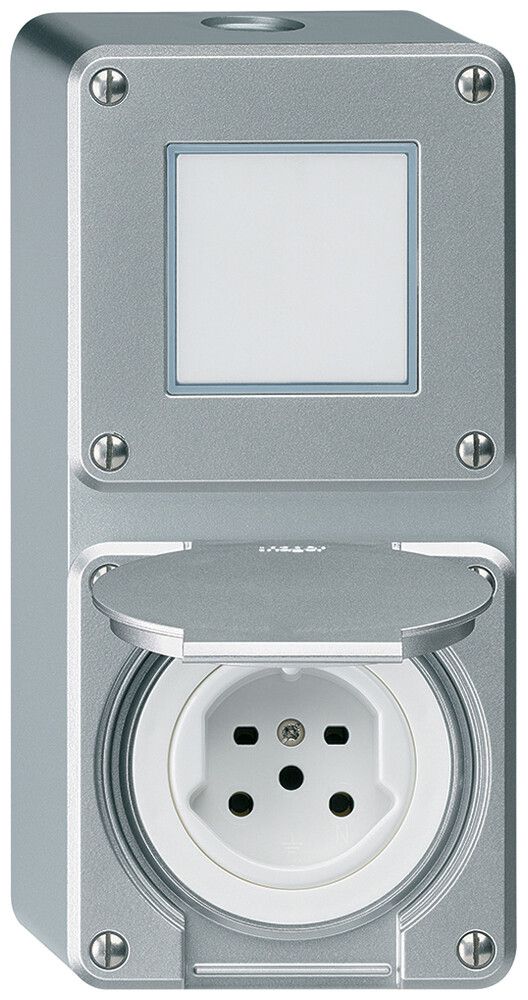 AP-Kombination Hager robusto I-I vertikal 3/1L+Typ 15, aluminium