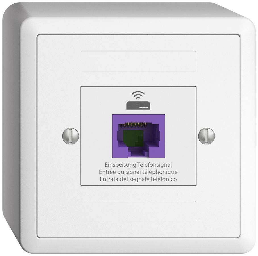 Prise de retour AP EDIZIOdue 1×RJ45 p.Swisscom VoIP, 8 pôles, UTP, blanc