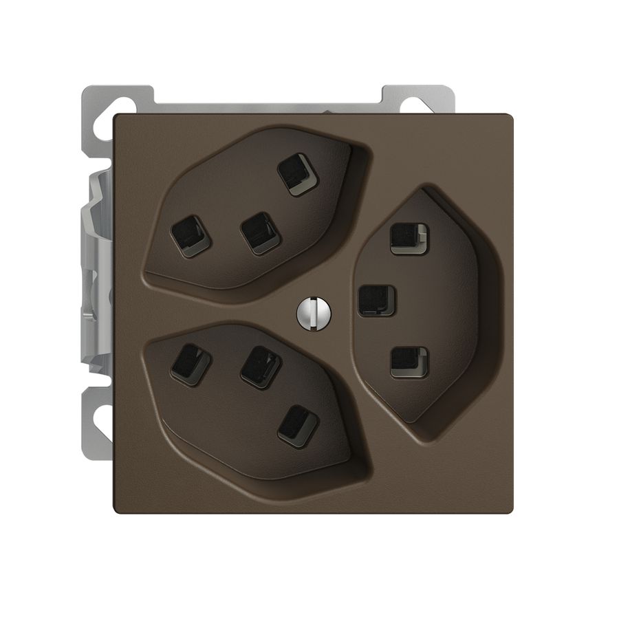 AP-Steckdose EDIZIOdue 3×T23 Kombi-Einsatz coffee