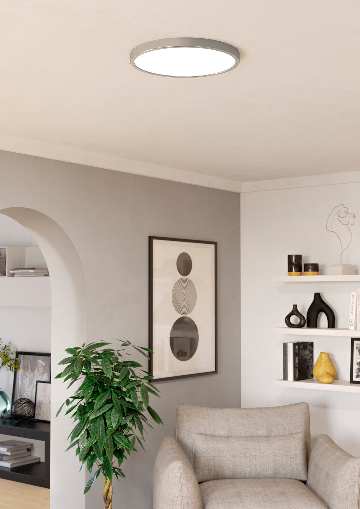 LED-Deckenleuchte Eglo FUEVA 21W 0…2850lm 2700…6500K IP44 DIM Ø389×25mm Nickel