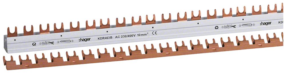 Kammschiene Hager 4P 3L Gabel 10mm² 63A 1015×57mm weiss