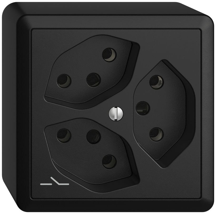 AP-Steckdose EDIZIOdue 3×T13 1×S schwarz mit Shutter