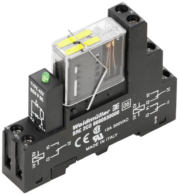 Interface relais RIDERSERIES RCI 24VDC LED vert 2C guidage forcé 250VAC 6A vis