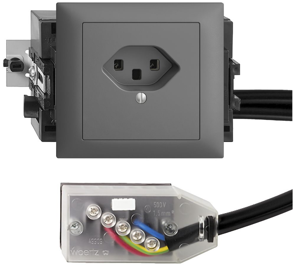 EB-Steckdose EDIZIOdue T23 L1 49…69mm dunkelgrau für Flachkabel Technofil