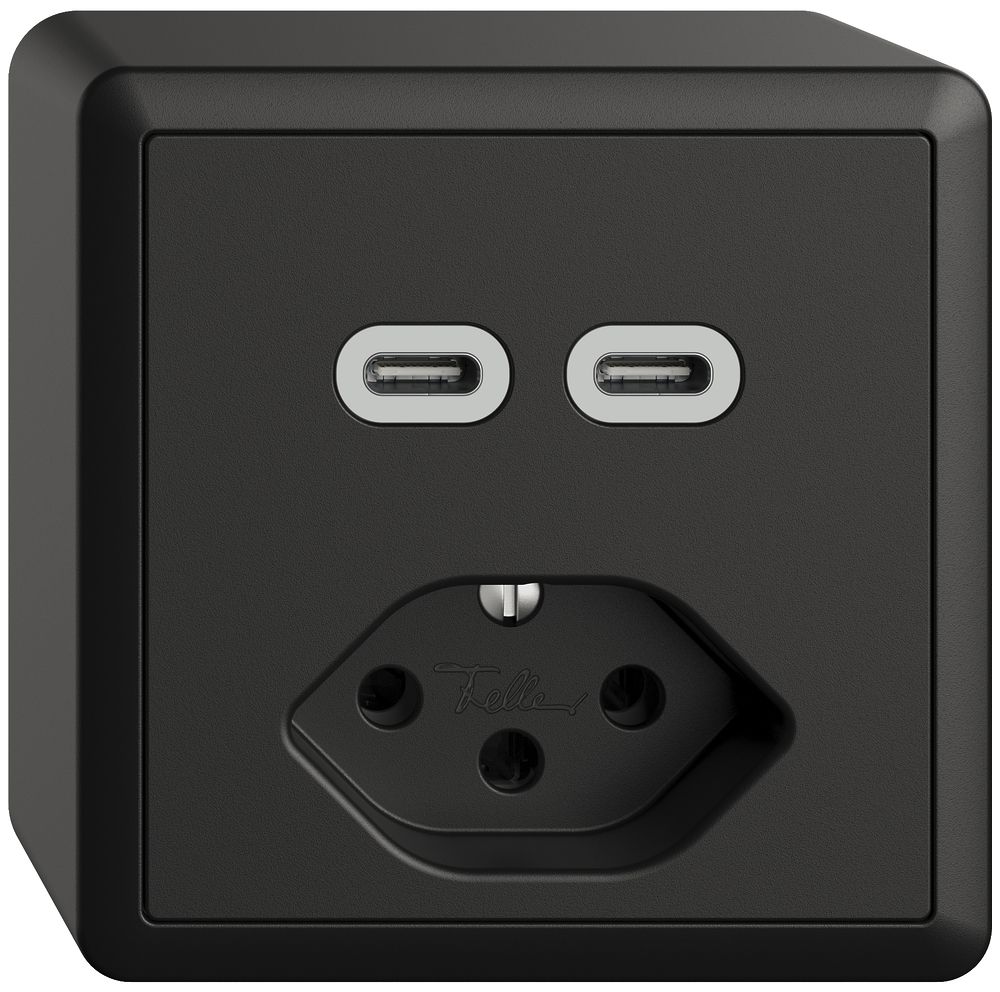 Prise AP USB 2×type C + type 13 Feller EDIZIOdue FX54 230V 3000mA noir