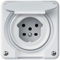 Steckdose robusto 1×T15 10A 400V 86×86mm IP21 weiss