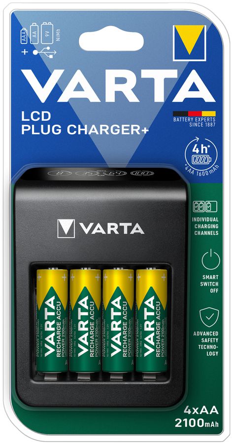 Chargeur VARTA LCD Plug Charger+ avec 4×AA 56706 2100mAh