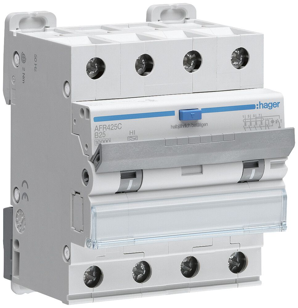 FI/LS-Schalter Hager RCBO 4P 400V Charakteristik B 25A 0.3A Typ A HI 10kA 4TE