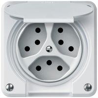 Steckdose robusto 3×T13 10A 250V 86×86mm IP21 weiss