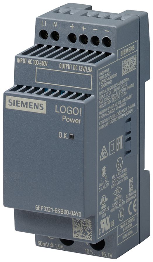 Alimentation Siemens LOGO!POWER, IN:100…240VAC, OUT:12VDC/1.9A, 2UM