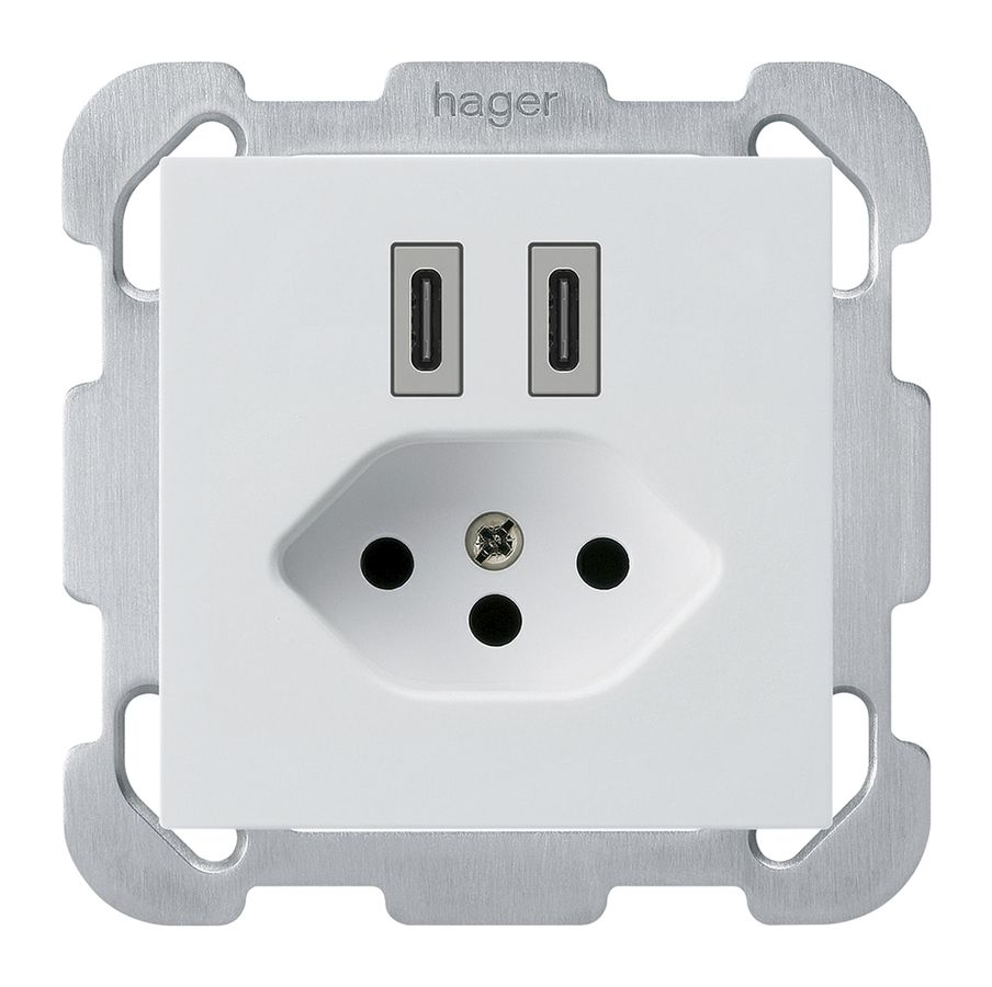 Prise de charge USB ENC Hager kallysto C-C 20W+T13 5V 77×77mm blanc