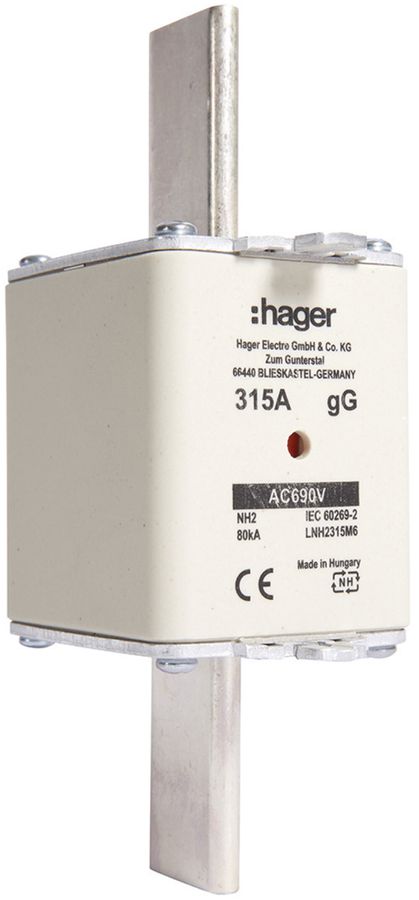Fusible HPC Hager DIN2 690VAC 315A gG/gL avertisseur double inoxydable