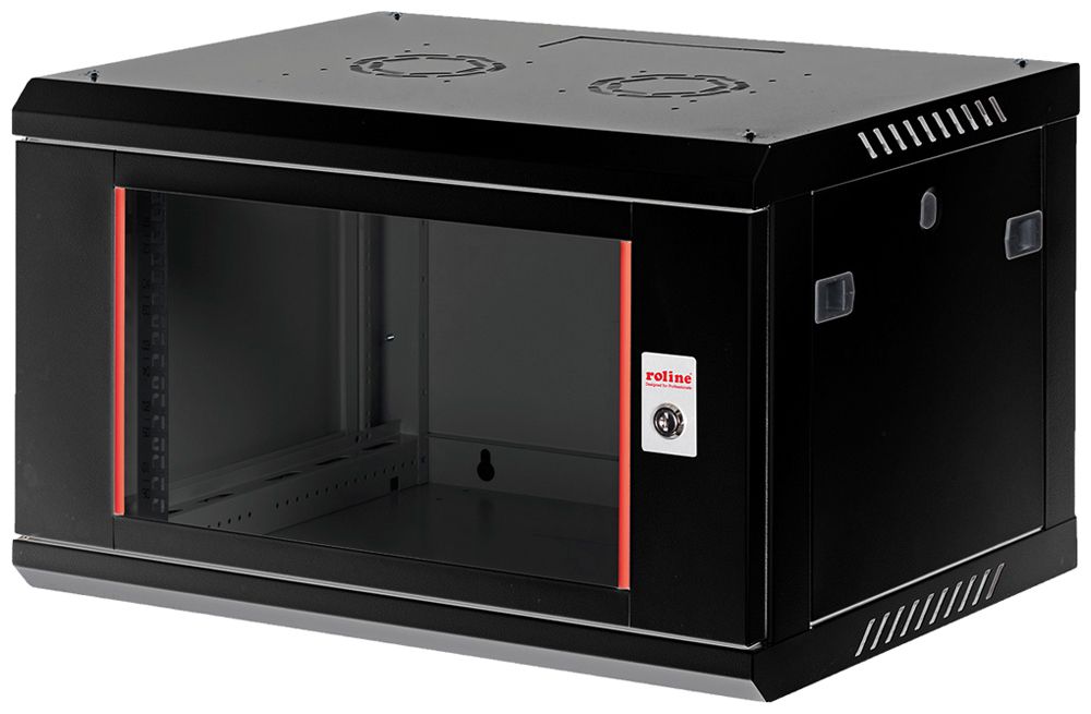 Coffret mural 19" ROLINE Basic Plus 600×379×450mm 6UH 1×porte acier noir