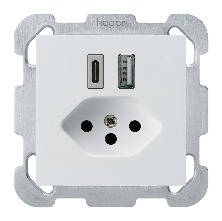 Prise de charge USB ENC kallysto 18W PD 1×type A 1×type C T13 plaque fix. blanc