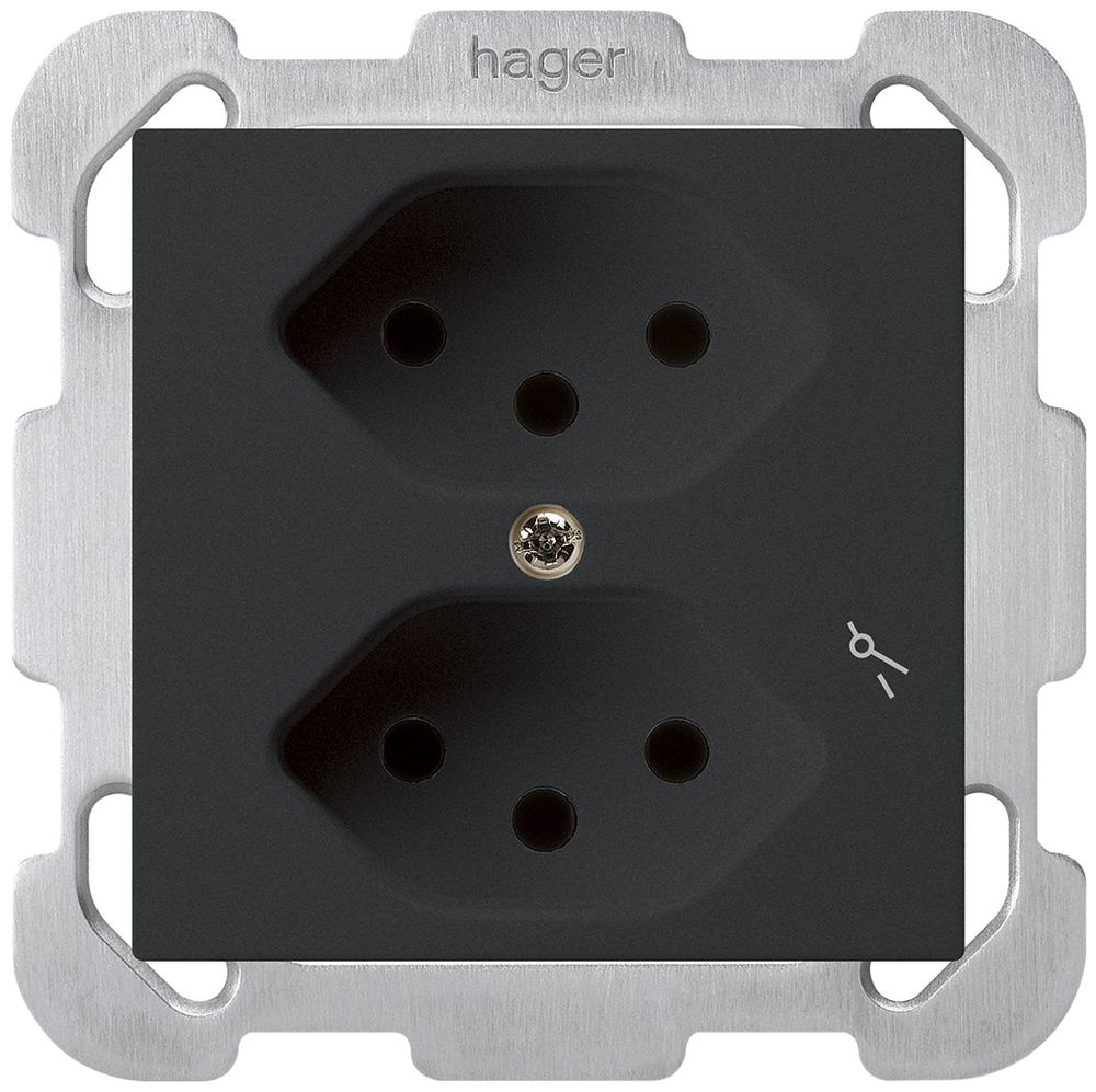 UP-Steckdose kallysto 2×T13/1 schwarz mit Befestigungsplatte