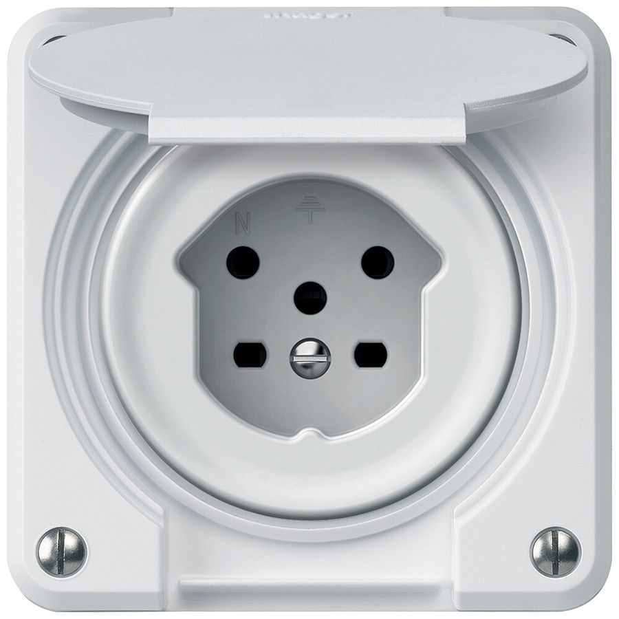 Presa INC robusto 1×T15 10A 400V 86×86mm IP21 bianco