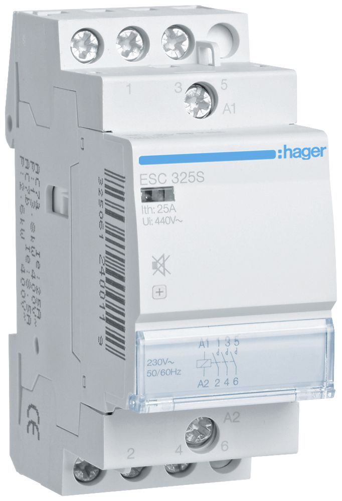 REG-Schütz Hager 230VAC 3 Schliesser 0 Öffner 25A brummfrei 2TE