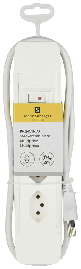 Steckdosenleiste PRINCIPIO 3×Typ 13 horizontal Kabel 2m Schalter weiss