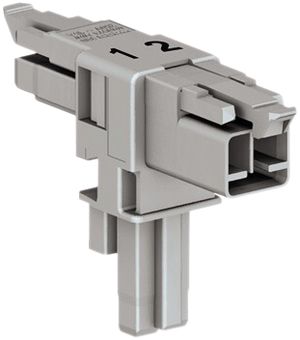 T-Verteiler WAGO 2L 1×Stecker/2×Buchse grau 16A 250V Cod.B 3.Verriegelungsklin.