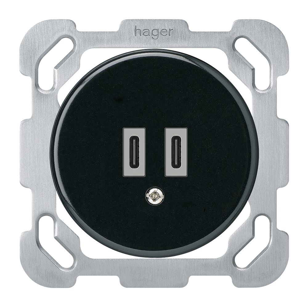 UP-USB-Ladesteckdose Hager basico C-C 20W 5V 77×77mm schwarz