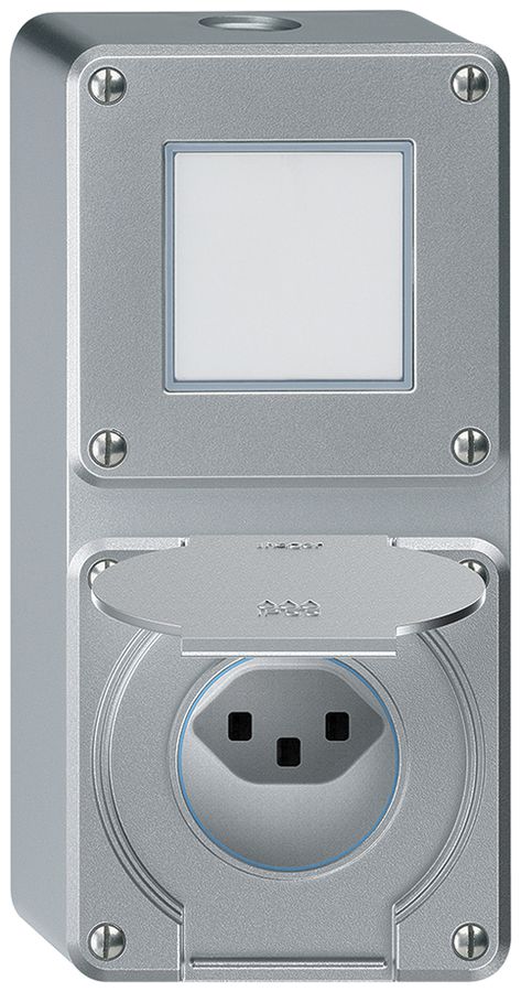 Combinazione AP robusto 2×1, interruttore schema 3/presa T23 IP55 alluminio