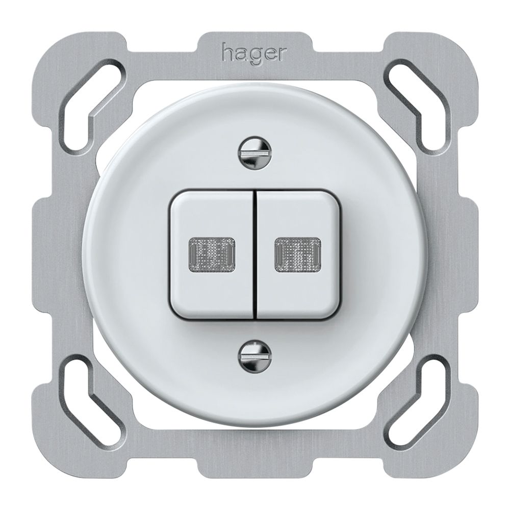 UP-Leuchtdruckschalter origin Sch 1 (3+3) 2×LED 77×77mm weiss