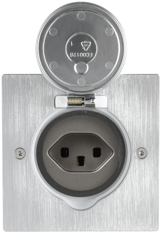 Bodensteckdose Platinum eckig 1×Typ 23, Edelstahl gebürstet