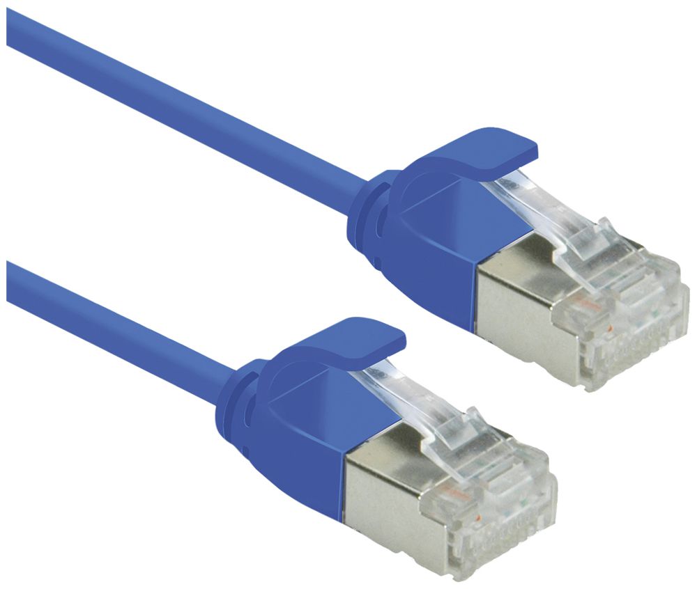 Patchkabel RJ45 ROLINE slim, Kat.6A (TIA) U/FTP, AWG32, LSZH blau, 0.3m