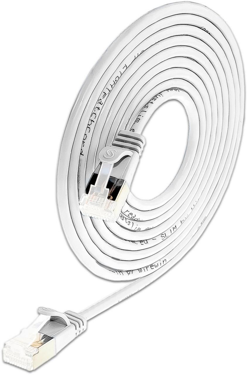 SLIM Câble patch : U/FTP, 0.25m, blanc Cat.6A, LSOH, jack non sécable, 3.8mm